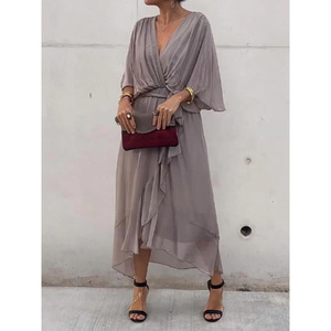 Nuovo vestito estivo da donna in tinta unita maniche a pipistrello a <span class=keywords><strong>mezza</strong></span> <span class=keywords><strong>manica</strong></span> <span class=keywords><strong>abito</strong></span> <span class=keywords><strong>lungo</strong></span> Sexy con scollo a V alla moda <span class=keywords><strong>abito</strong></span> <span class=keywords><strong>lungo</strong></span> irregolare - Product Image 4