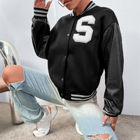 Fabricant OEM Manteau en chenille brodé en cuir imprimé StreetWear de baseball avec logo personnalisé pour les femmes Veste universitaire bombardier courte