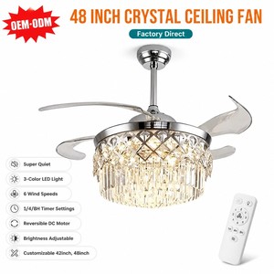 Luxury 48 Inch Crystal Ceiling Fan with <b>LED</b> Light Dimmable 3 Color Temperature Reversible DC Motor Remote - Product Image 1