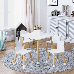 Tùy Chỉnh Hình Dạng Thiết Kế Màu Trắng Trẻ Em <span class=keywords><strong>Toddler</strong></span> Nhà Mẫu Giáo Trường Hoạt Động Đọc Sách Trẻ Em Gỗ Bảng Và 4 Ghế Đặt - Product Image 3