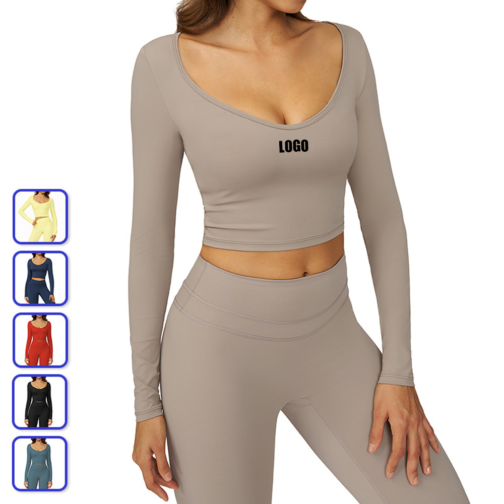 2025 New Arrival Workout Fitness High Quality V-neck Custom Sports Yoga Gym Women Long Sleeve Crop Top