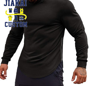 Sweatshirts d'entraînement personnalisés fins pour hommes Fermeture à glissière latérale Fente Muscle Fit Athletic Pullover Gym Hoodies Long Sleeve Men's Sports Hoodie - Product Image 4