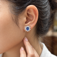 Boucles d'oreilles clous de luxe Huairuogu en saphir bleu de laboratoire, taille poire, personnalisées en or blanc 10K 14K 18K, bijoux halo en forme de goutte d'eau, vente en gros