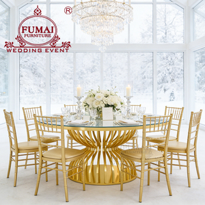 Dining Table Sets <b>Titanium</b> Gold Stainless Steel Round Luxury Wedding Party Table - Product Image 4