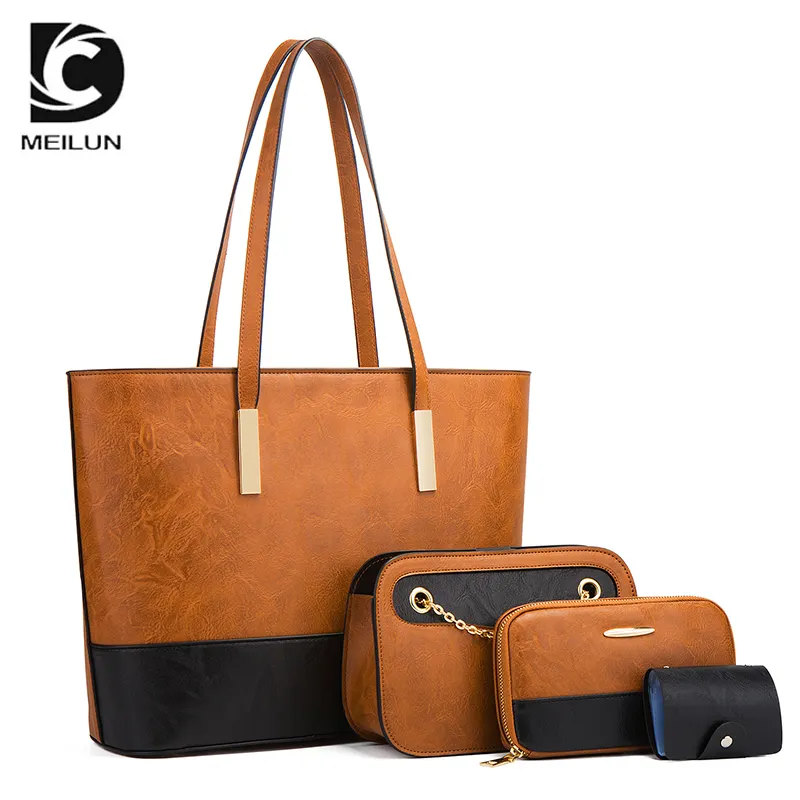 2020 new product oem high quality guangzhou 4 pieces pu handbag set market women trendy bag handbags set