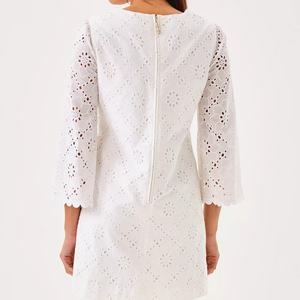 Elegante Vestido de Lino y Algodón con Bordado, Cuello Redondo, Casual, Forrado, Mini Vestido de Verano para Mujer - Product Image 3