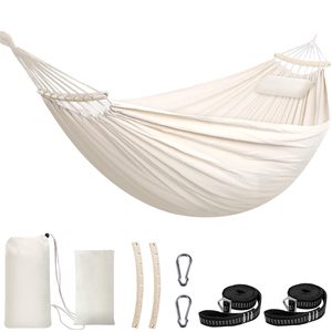 Boho <b>Hammock</b> with Tassels, Cotton Canvas Portable <b>Hammock</b> with Hanging Ropes & Carrying Bag, for Indoor& Outdoor, Patio, Beige - Product Image 2