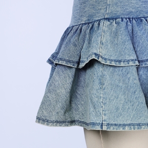 Minifalda Vaquera Degradada Azul para Mujer, <span class=keywords><strong>con</strong></span> Volantes en Capas, Cintura Elástica, Estilo Casual y Dulce - Product Image 3