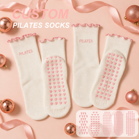 Chaussettes de sport en coton premium à volants avec logo pour femmes, antidérapantes, pour yoga, pilates, athlétiques, de ballet, personnalisables, vente en gros