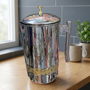 Stainless Steel Water Jug With Lid Classic Floral Design Reusable Drink Dispenser Bar <b>Accessories</b> - Product Image 5