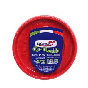 LOT DE 25 ASSIETTES PLATES EN PLASTIQUE ROUGE, DIAM. 22CM - Product Image 1