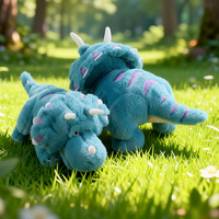 Peluche Triceratops brodée, douce et mignonne, en coton PP, couleur turquoise, pour machine à griffes, vente en gros