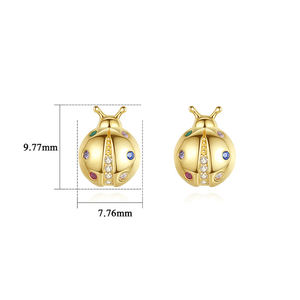 925 argent Sterling plaqué or mignon Cz diamant arc-en-ciel cubique zircone bijoux Animal Coccinella <span class=keywords><strong>coccinelle</strong></span> boucles d'oreilles femmes - Product Image 6