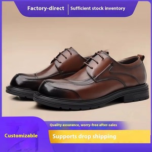<span class=keywords><strong>Chaussures</strong></span> habillées en cuir véritable pour hommes, en cuir <span class=keywords><strong>de</strong></span> vachette première couche, à bout large, pour le quotidien, avec fermeture à lacets, idéales pour l'automne - Product Image 2