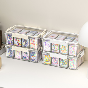 Card Storage Box Transparent Acrylic Compartmentalized Desktop Organizer For Toys Collectibles 2 Tier Stackable With Lid - Product Image 4
