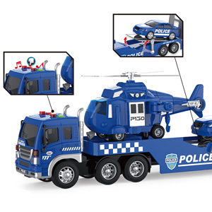 Ensemble de jouets pour enfants : hélicoptère, voitures de <span class=keywords><strong>police</strong></span>, camion et remorque avec voitures à friction - Product Image 3