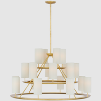 Lustre suspendu moderne YH, en cuivre, à 3 niveaux, pour salle à manger, escalier, hall d'entrée, plafond, abat-jour en tissu, éclairage LED