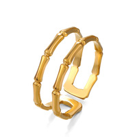Cincin Bambu Lapis Ganda Stainless Steel Trendi untuk Wanita, Berlapis Emas Gaya Etnik Hip Hop yang Dipersonalisasi