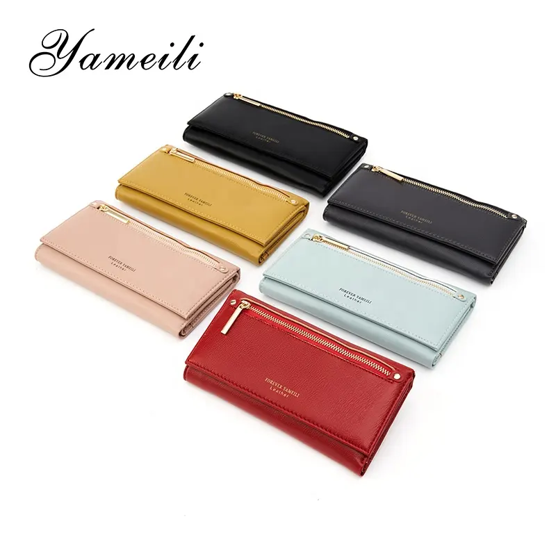 Newest fashion wallet credit card holder girl long purse leather wallet on chain candy-colored wallet
