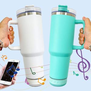 40Oz Powder Coated <b>Music</b> Speaker Tumbler Cup With Lid Custom Laser Engraving Usb Charging for Outdoor Sports - Product Image 4
