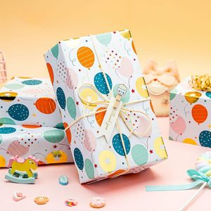 Birthday holiday gift <b>wrapping</b> <b>paper</b> with colorful balloons gold foil polka dots back cut lines Customizable - Product Image 1