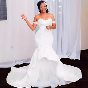 Off Shoulder Mermaid Wedding Dress <b>White</b> <b>Lace</b> Sweetheart Neckline Natural Waistline For African Brides - Product Image 4