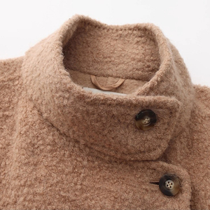 Weisilili Vente en gros Manteaux courts en alpaga à col montant d'hiver Fil bouclé personnalisé Manteaux en laine véritable pour femmes avec ceinture - Product Image 4