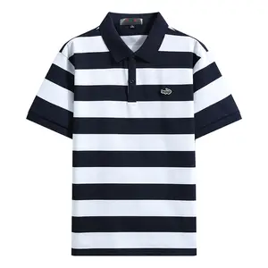 Summer New Young Casual Versatile High Quality Horizontal Stripe Cotton Polo Short Sleeve Men's POLO Shirt