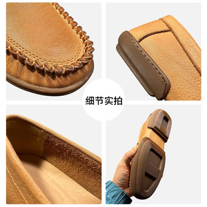 Mocasines de Moda para Hombre, de Piel de Vacuno de Primera Calidad, Sin Cordones, Casuales, para Conducir, Color Marrón Claro, Tacón Bajo, Transpirables, con Suela Adhesiva - Product Image 5