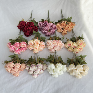 Meiyu Craft Flower Factory, bouquet de roses en soie, 9 pièces, décoration de mariage, fleurs artificielles, arrangement de mariée, accessoires de photographie - Product Image 4