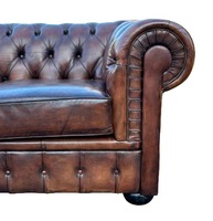 Luxuriöses Chesterfield Konvertierbares 3-Sitzer Echtleder-Sofa Klassisch Tief Gesteppt Elegantes Wohnzimmermöbel Lagerware