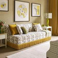 Sofá de Tres Plazas con Estampado Floral, Tapizado en Tela Tradicional con Esponja, Mueble de Sala de Estar Vintage Ecológico con Flecos