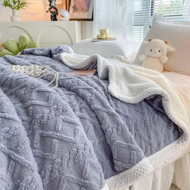 Manta de lana a cuadros, mantas gruesas de Jacquard transpirables, doble cara, para siesta, sofá cama, manta cálida de invierno