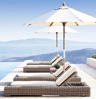 Cama Reclinable Moderna de Madera Maciza de Lujo, Sofá de Exterior de Teca Antiséptica y Duradero, Tumbona con Cojín de Ratán para Hotel, Playa y Piscina