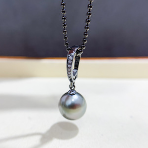 Pendentif en argent S925 WENCHI avec perles rondes de 9 à 13 mm, accessoires de perles DIY, support vide, collier noir 10374 Chine - Product Image 2
