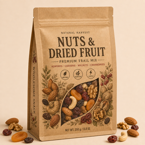 Sacs d'emballage alimentaire en papier kraft refermables en gros avec soufflet latéral et fenêtre pour noix et fruits secs - Product Image 5
