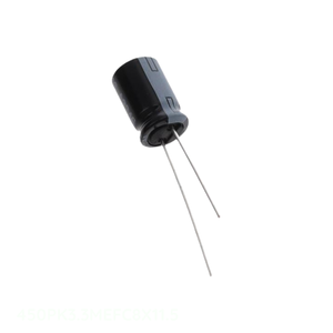 Condensador de canal del fabricante, aluminio, 3.3uF 20% 450V, radial, 3.3 uF 450PK3.3MEFC8X11.5, de orificio pasante - Product Image 1
