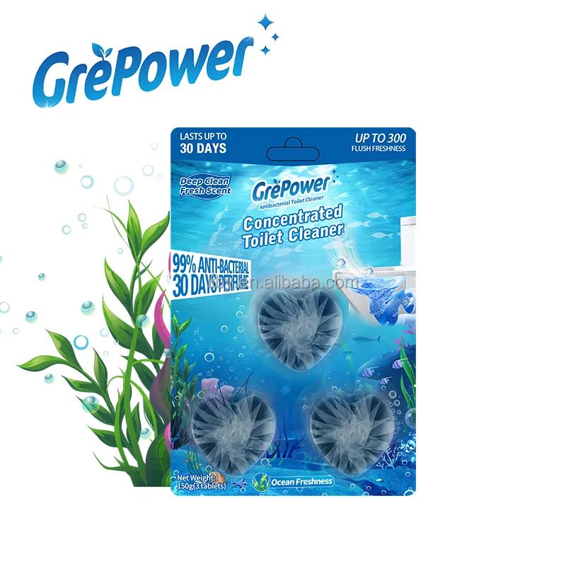 Liby Grepower omo Amostra grátis de comprimidos automáticos para limpeza de vaso sanitário, bloco de comprimidos de limpeza de vaso sanitário com bolhas azuis, oem odm