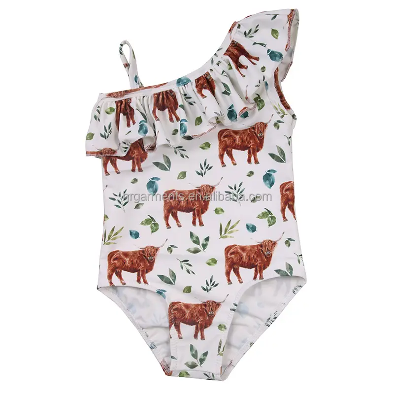 Zomer Bloemen Highland Koe Print Baby 2 Stuks Set Badmode Western Patroon Meisjes Zwemjurk Bikini Kids Strand Badpak