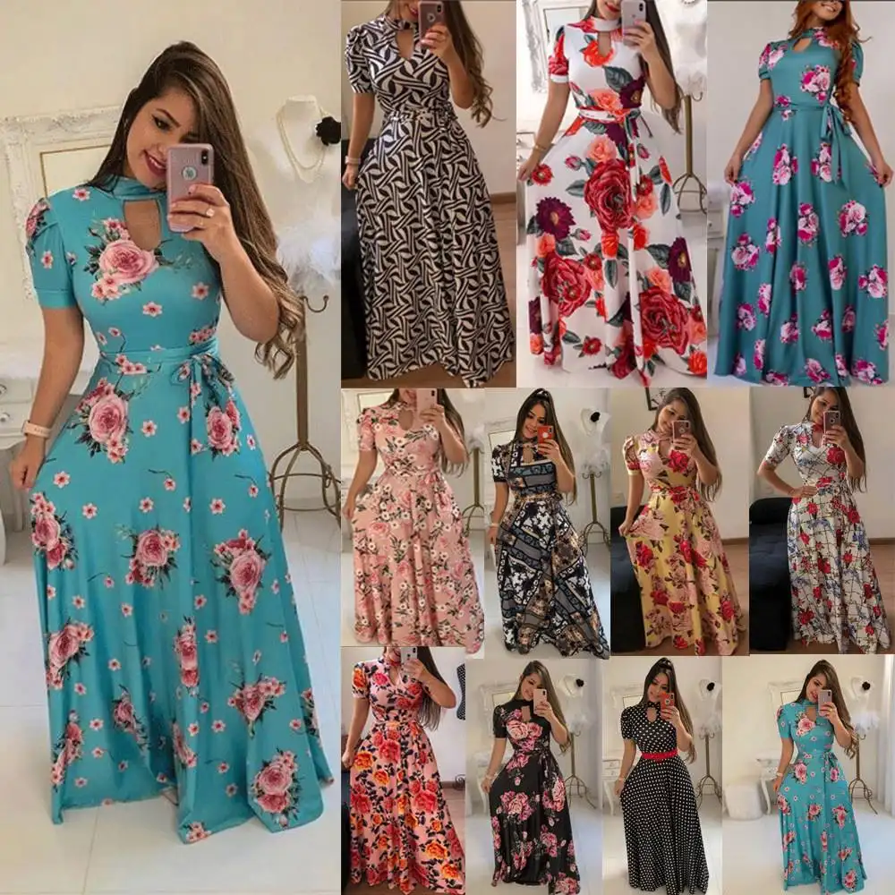 Kadın çiçek Maxi elbise moda bayanlar yaz plaj elbise kulübü parti ince uzun Sundress artı boyutu