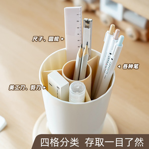 Pen Holder Storage Box Round Plastic Multifunctional <b>Rotatable</b> <b>Desk</b> Organizer For Office Student Use - Product Image 3