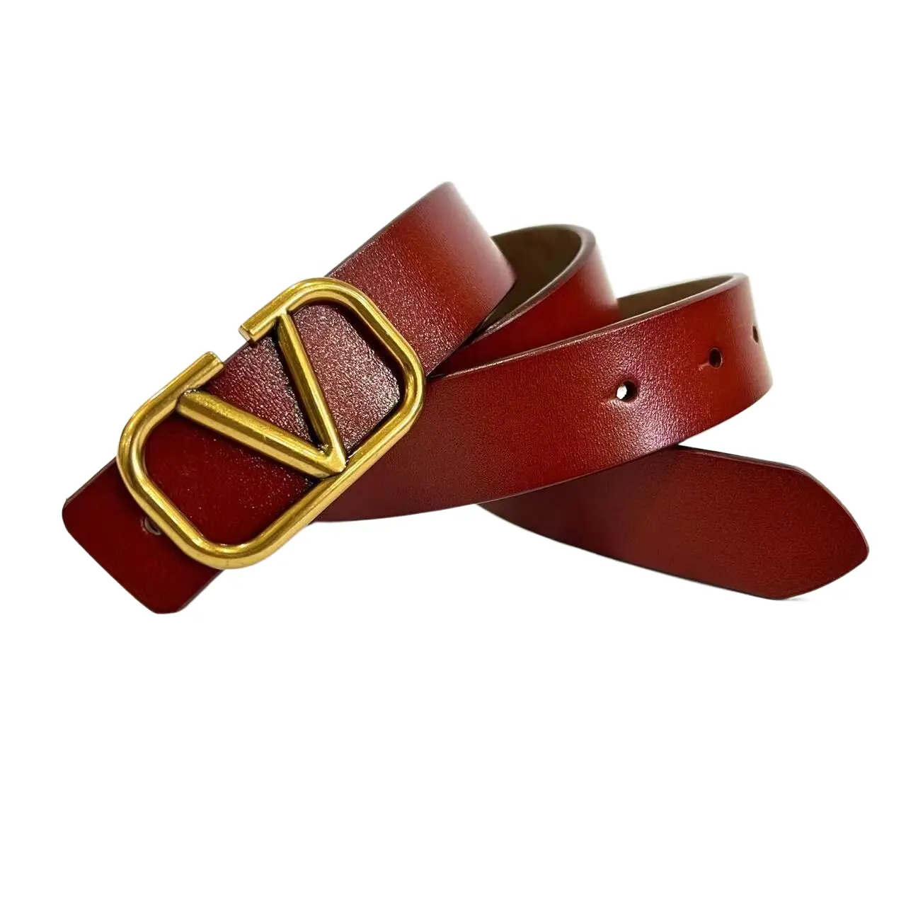 Genuine Leather Belts For Women 3cm Width Custom Belts with V Shape Alloy Slide Buckle in Reversible Red and Black