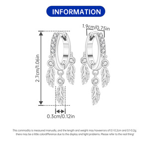Pendientes/argollas de plumas de latón blanco de alta gama, originales y versátiles, superventas al por mayor para mujer - Product Image 2