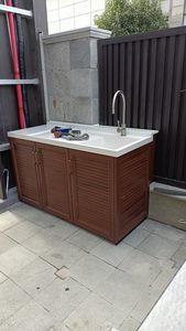 Meuble de cuisine extérieur moderne tout en aluminium, écologique, avec évier, armoire de base autoportante à double porte pour villa, salle à manger, patio, barbecue - Product Image 5