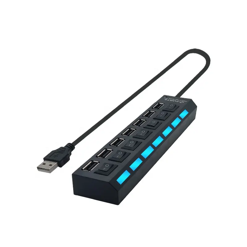 7 Ports Splitter Industrial USB 2.0 High Speed PC ABS 7In1 USB Hub