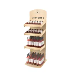 Wooden Display Hot Selling Modern Wooden Wine Display Shelf Floor Stand And Rack Customized Logos For Store Display Stands