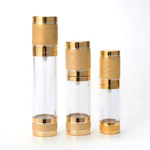 Factory supplier empty airlesslotion bottle 15ml 30ml 50ml screw cap gold airless pump bottle for cosmetic packing