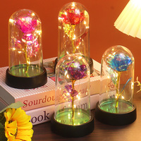 Fleur éternelle lumineuse en verre avec feuille d'or, jouet lumineux LED, cadeau de la Saint-Valentin, décoration créative