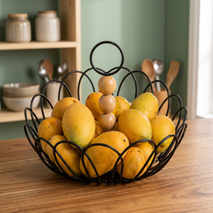 Modern Iron Fruit <b>Basket</b> <b>Round</b> Standing Metal <b>Storage</b> Container for Kitchen Food Display Durable Welded Design - Product Image 3