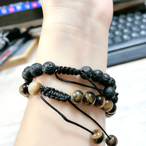 Pulsera de cuentas de la suerte para hombre, brazalete ajustable de 8mm, Ojo de Tigre, <span class=keywords><strong>Lava</strong></span>, piedra Rock, para aliviar la ansiedad, hecho a mano, 2 uds. - Product Image 6